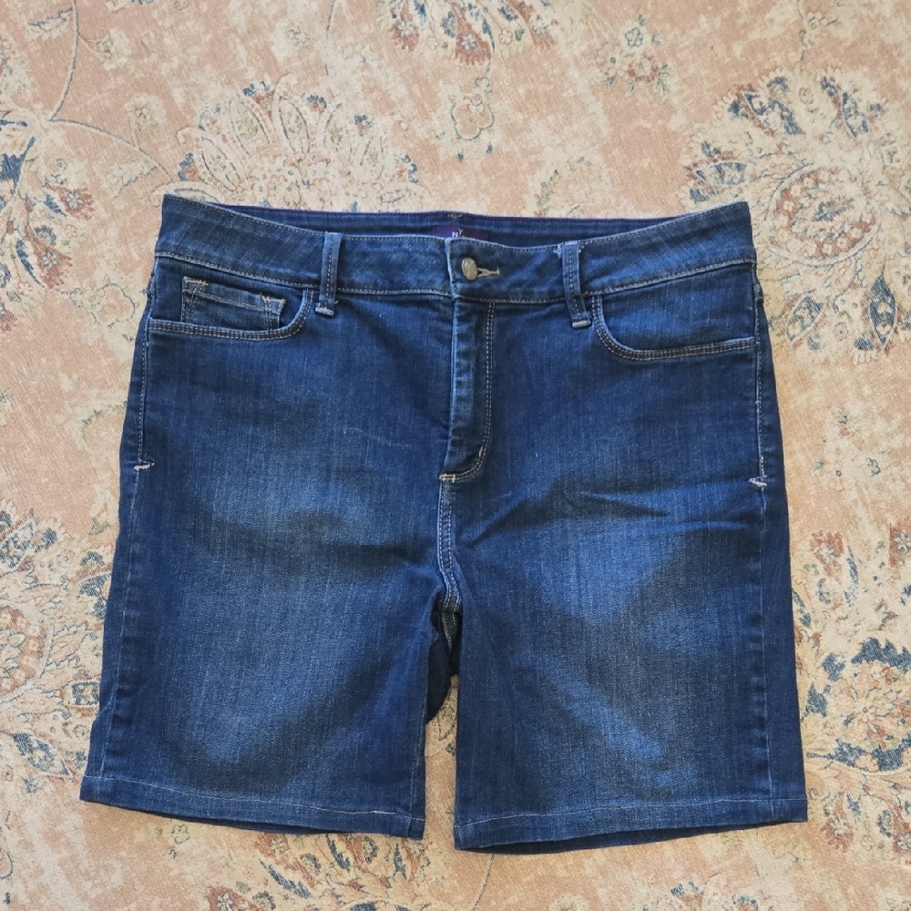 NYDJ Dark Blue Jean Shorts Lift Tuck Technology Stretch Classic 5 Pocket 14 EUC